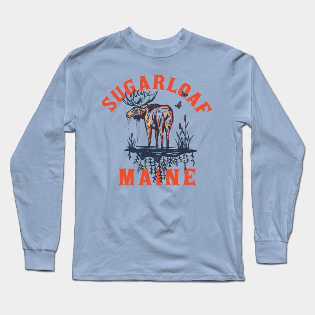 Sugarloaf, Maine. Cool Vintage Ski Resort Art Design With A Moose Long Sleeve T-Shirt by The Whiskey Ginger